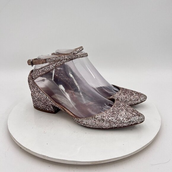 Jimmy Choo Women Size EU 37 US 7 Silver Pink Glitter Ankle Strap Low Heel Sandal - Picture 4 of 16